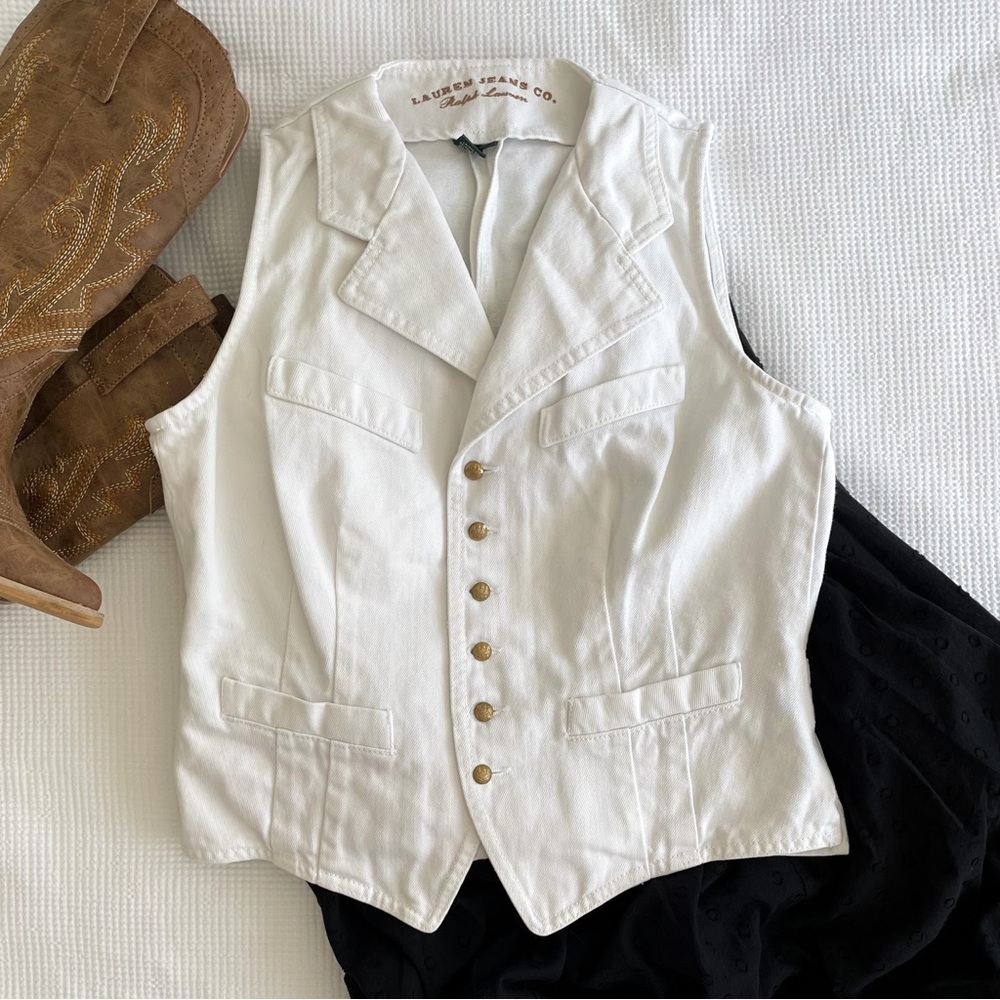 Lauren Jeans Co. Ralph Lauren Western White Jean Vest | Women's Size S